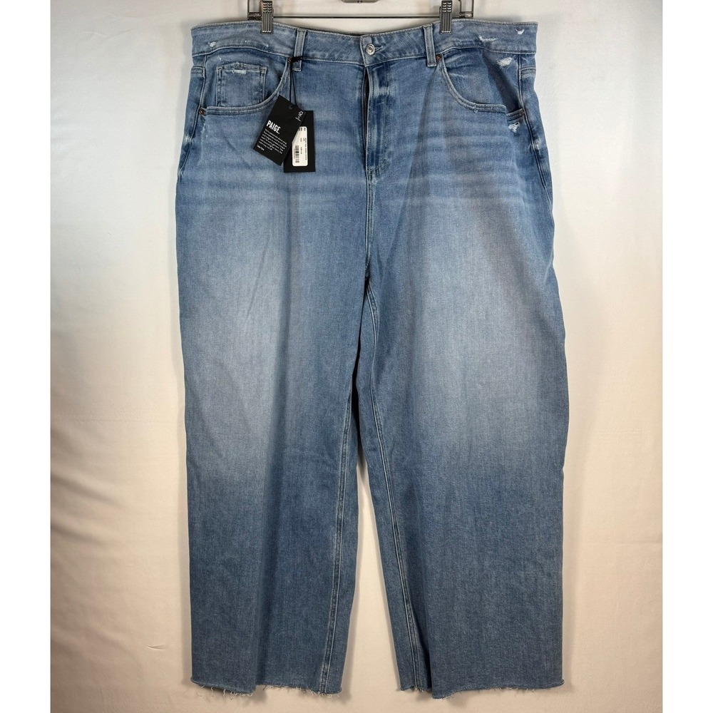 PAIGE Anessa High Rise Wide Leg Raw Hem Jeans Light Wash 22W W011F72-0016